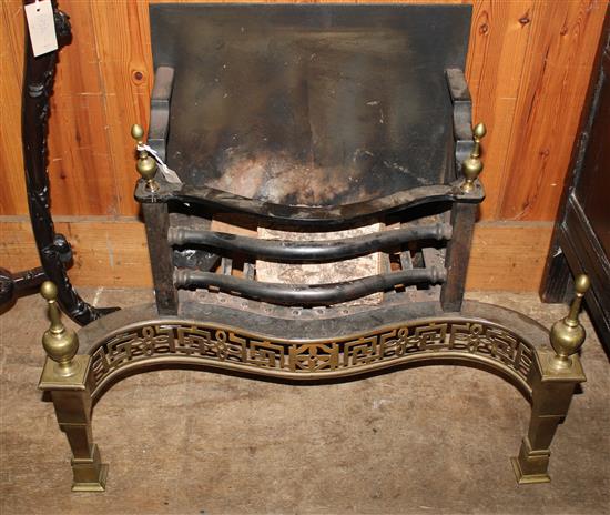 A George III style brass mounted steel and iron fire grate, W.2ft 6in.